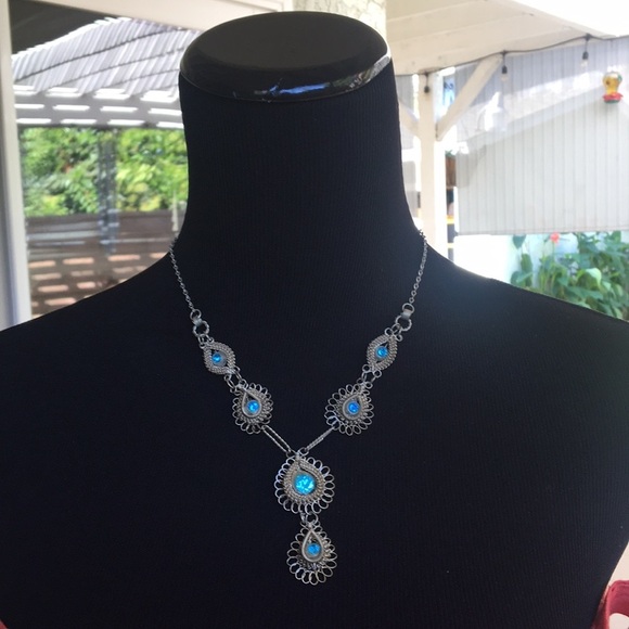 Necklace Blue Stone Handmade Vintage - Picture 2 of 5